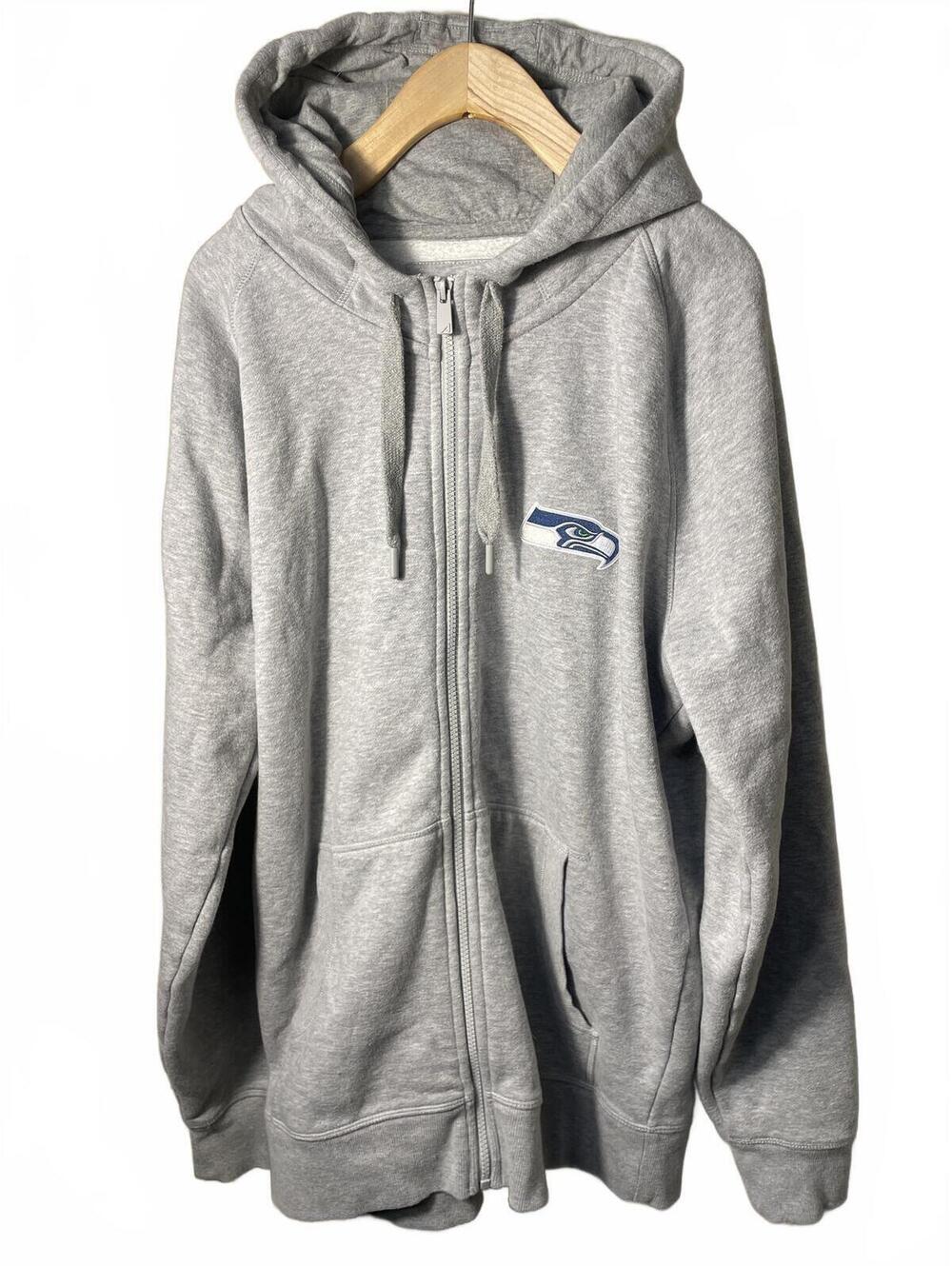Seattle Seahawks Sweatshirt Hood Men's Large Gray Full Zip